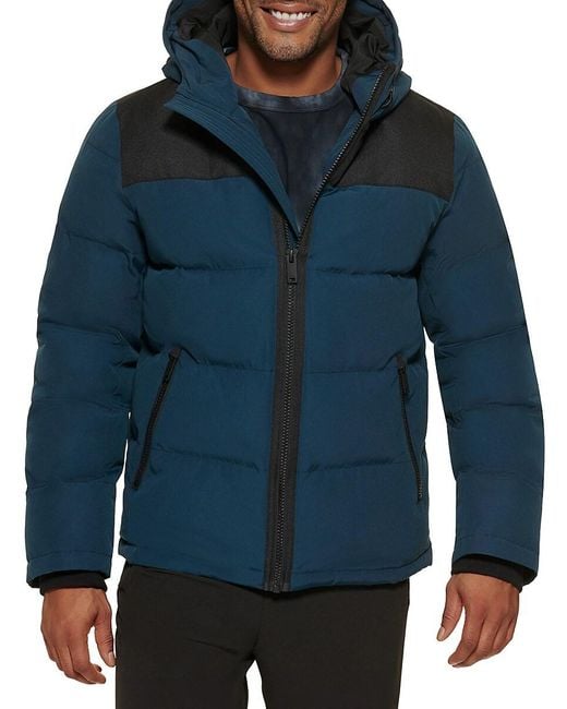 DKNY Black Classic Fit Logo Hooded Puffer Jacket for men