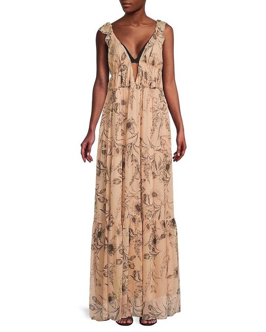 Reiss Peach Floral Tiered Maxi Dress in Natural | Lyst UK