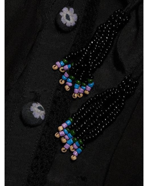 Farm Rio Black Winter Garden Embroidered Top