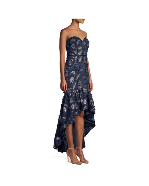 Aidan Mattox Floral Applique Strapless Hi lo Gown in Blue Lyst