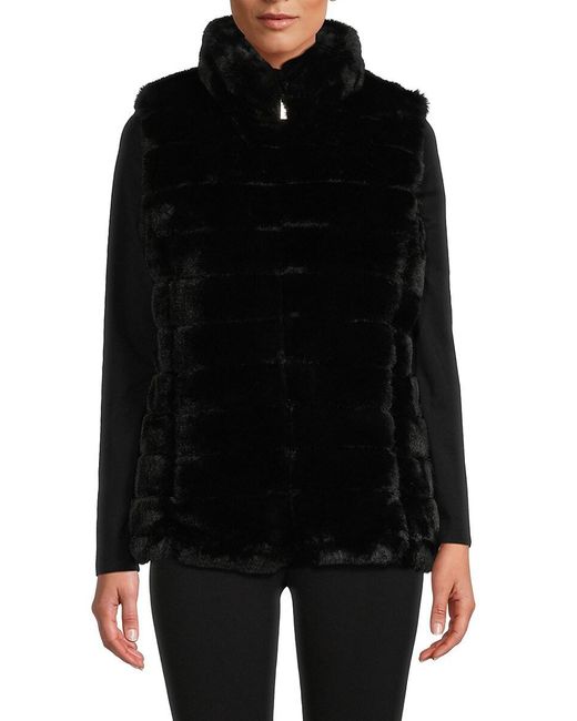 Calvin Klein Black Mixed Media Faux Fur Puffer Vest