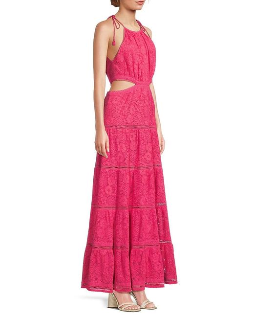 Alice + Olivia Pink Myrtice Lace Halter Maxi Dress