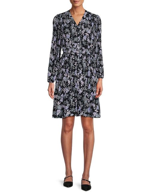 Nanette Lepore Black Floral Mini Shirt Dress