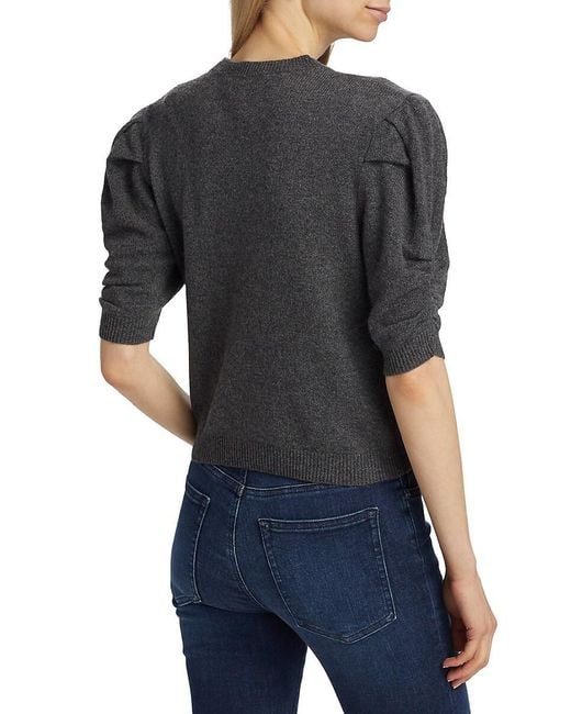 FRAME Black Ruched Sleeve Cashmere & Wool Sweater