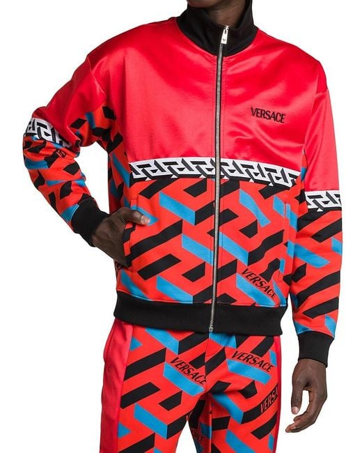 Versace Monogram Track Jacket in Red for Men Lyst