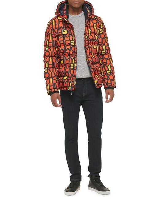 Tommy Hilfiger Gray Typographic Print Hooded Puffer Jacket for men