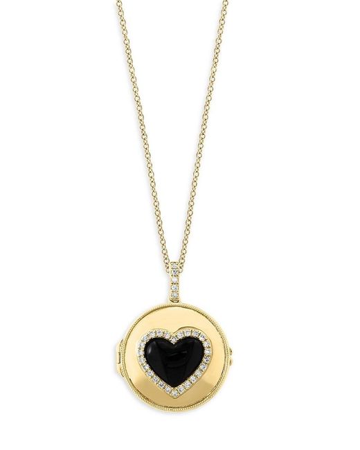 Effy Metallic 14k Yellow Gold, Onyx & Diamond Heart Locket Necklace
