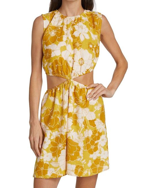 Faithfull The Brand Yellow La Pineta Cutout Mini Dress