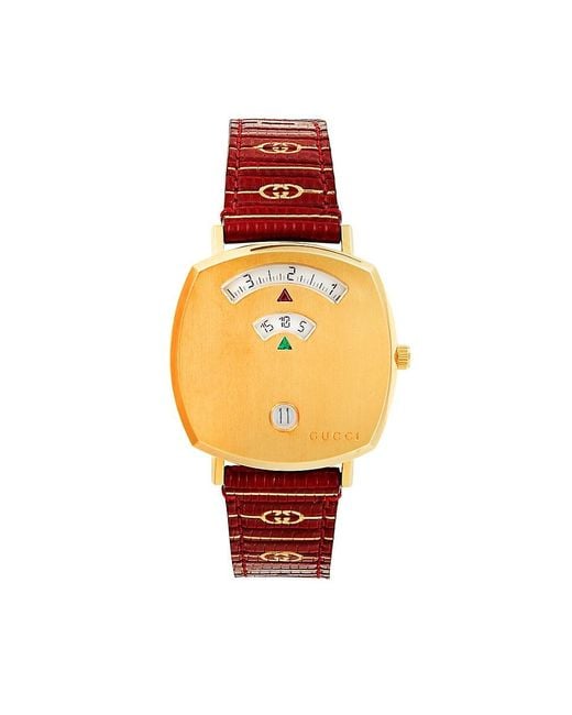 Gucci 35mm Yellow Gold Pvd Stainless Steel & Leather Strap Watch for