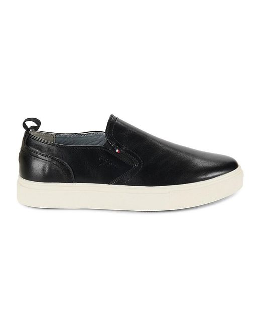 Tommy Hilfiger Black Faux Leather Slip On Sneakers for men