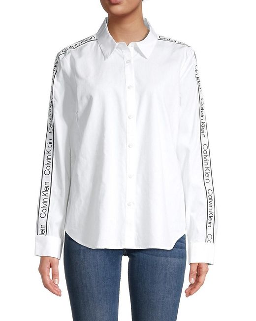 Calvin Klein Logo Buttondown Shirt in Soft White (White) Lyst