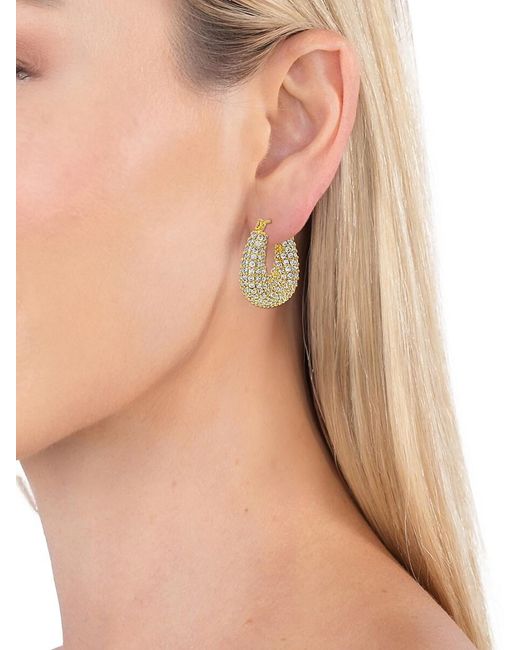 Eye Candy LA White Golden Naples Goldtone & Cubic Zirconia Hoop Earrings