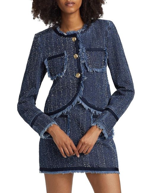 Cinq À Sept Blue Denim Bouclé Tailored Jacket