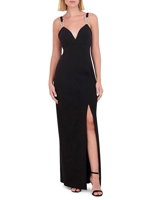 Vince Camuto Black Embellished Trim Slit Gown
