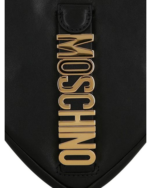 Moschino Black Logo Heart Leather Wristlet Pouch