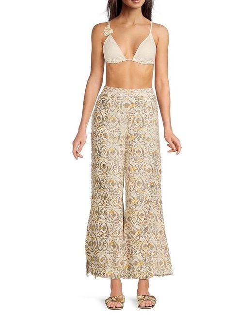 La Moda Clothing Natural Printed Wide-Leg Cotton Cover-Up Pants