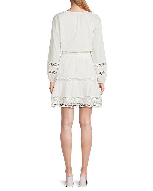 Central Park West White Lace Trim Belted Mini Dress
