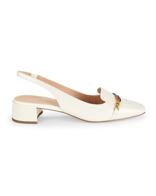 Cole Haan White Penley Leather Slingback Block-Heel Pumps