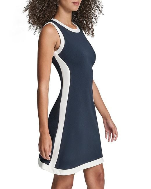 DKNY Blue Contrast Trim Scuba Crepe Minidress