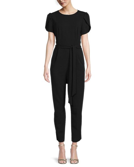 Calvin Klein Puff-sleeve Belted Jumpsuit in Black | Lyst UK