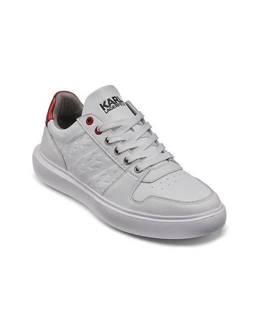 Karl Lagerfeld White 3D Logo Stamp Leather Sneakers for men
