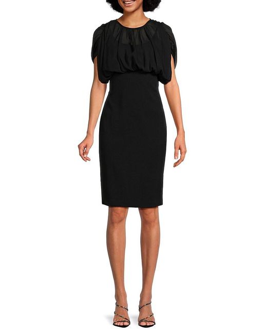 Calvin Klein Black Sheer Blouson Sheath Dress