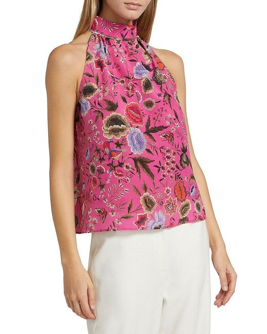 Kobi Halperin Red Madison Floral Silk Sleeveless Blouse