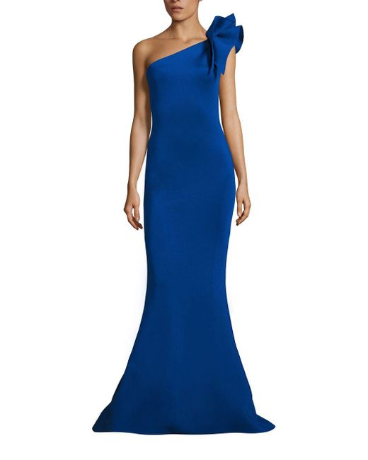 Jovani Blue One-shoulder Bow Mermaid Gown