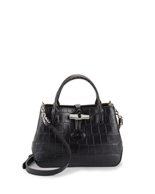 Longchamp Roseau Croco Crossbody Bag in Black Lyst