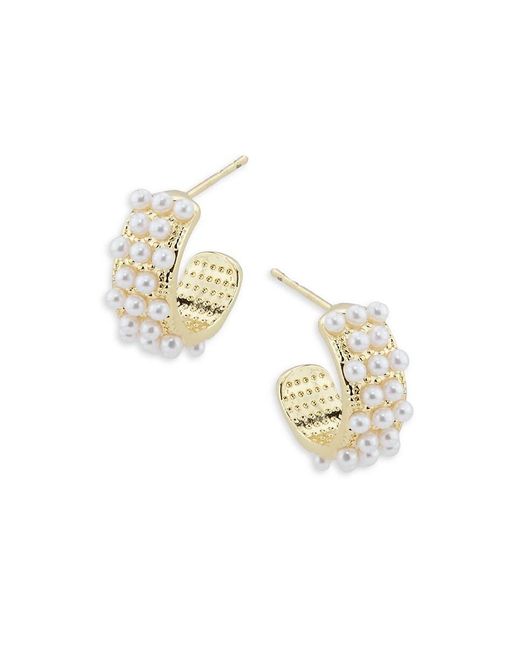 AREA STARS White Crystal Bloom 14K-Dipped & Acrylic Pearl Huggie Earrings