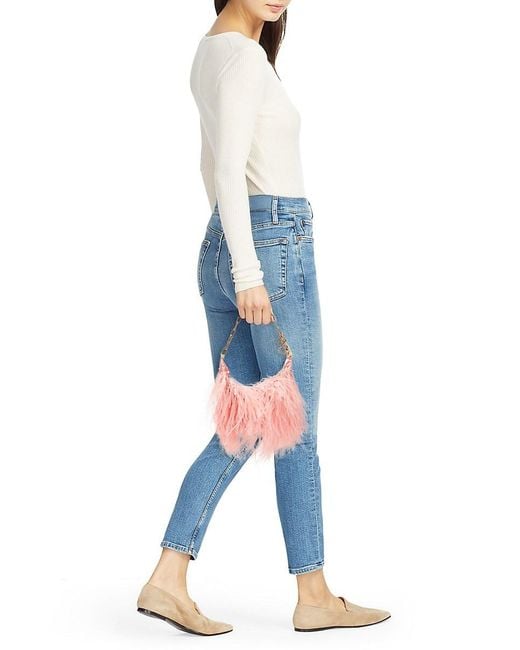 Cult Gaia Pink Feather Chain Hobo Bag