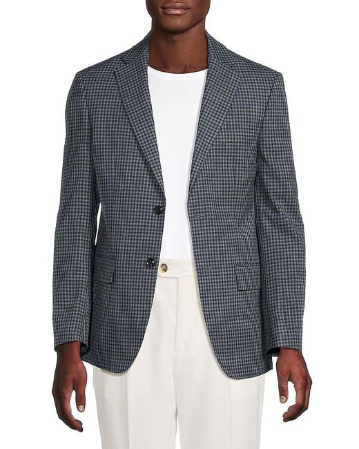 Tommy Hilfiger Blue Checked Wool-Blend Modern-Fit Sport Coat for men