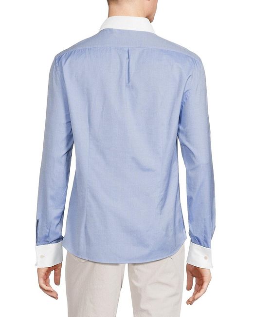 Brunello Cucinelli Blue Slim Fit Pintuck Shirt for men