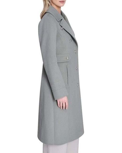 Kenneth Cole Natural Military Wool Blend Overcoat