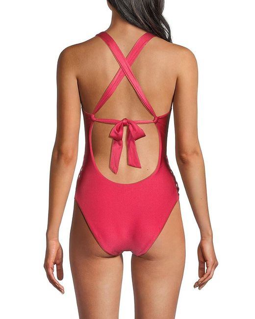 Becca Red Sheen Knotted One Piece Swimsuit