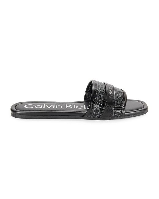 Calvin Klein Black Bonica Monogram Flat Sandals