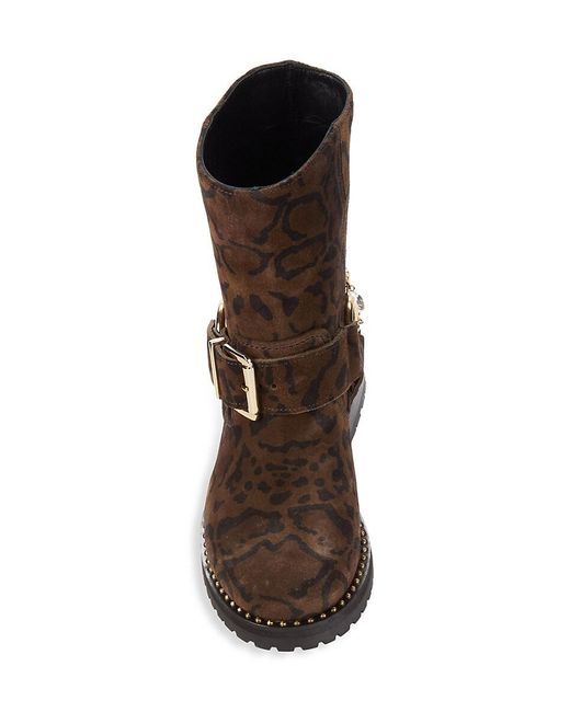 Sophia Webster Blake Snakeskin Print Suede Biker Boots in Brown