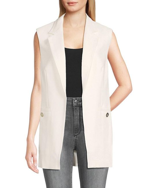 Tommy Hilfiger White Notch Lapel Open Front Vest