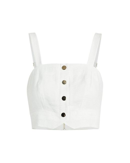 Ramy Brook White Gabi Button-Front Crop Top