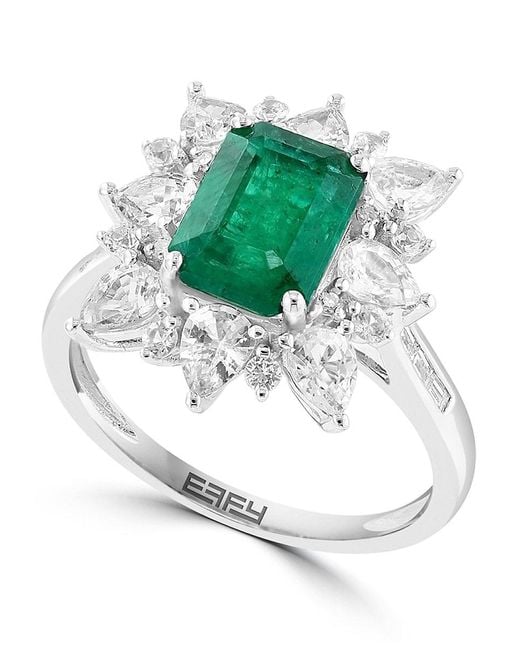 Effy Green 14K, Emerald, Sapphire & 0.09 Tcw Diamond Ring