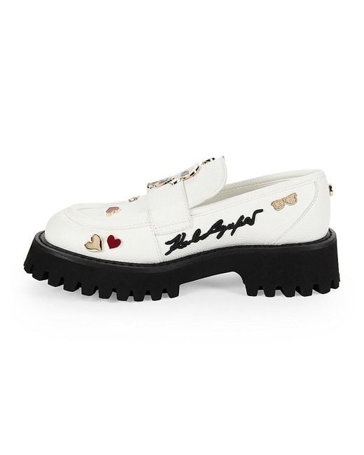 Karl Lagerfeld White Gaston Embellished Platform Penny Loafers