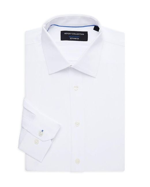 Report Collection White Slim Fit 4 Stretch Dress Shirt for men