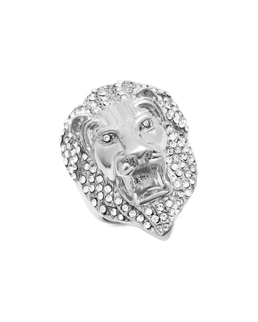 Anthony Jacobs Stainless Steel & Simulated Diamond Lion Head Ring in