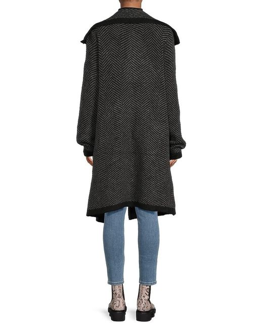 Max Studio Chevron Patterned Open Front Long Coat in Black Lyst UK