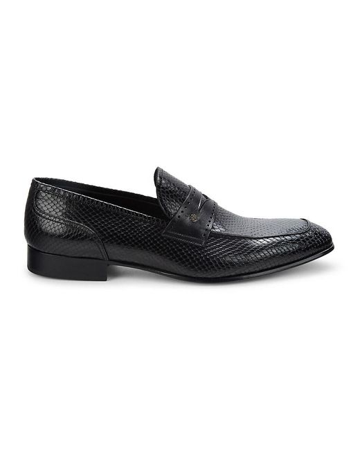 Roberto Cavalli Snakeskin-embossed Leather Penny Loafers in Black | Lyst