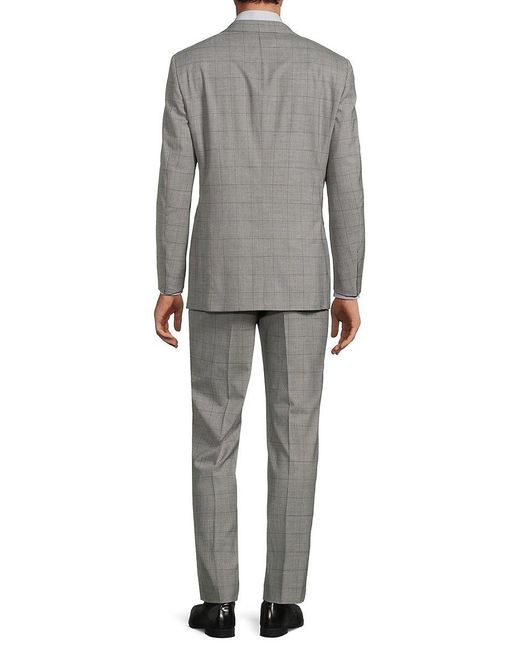 Samuelsohn Windowpane Wool Blend Suit in Gray for Men | Lyst