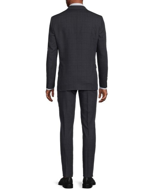 DKNY Black Windowpane One-Button Slim-Fit Suit for men