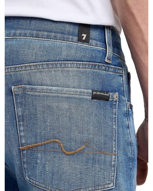 7 For All Mankind Blue Slimmy Mid-Rise Slim-Skinny Jeans for men