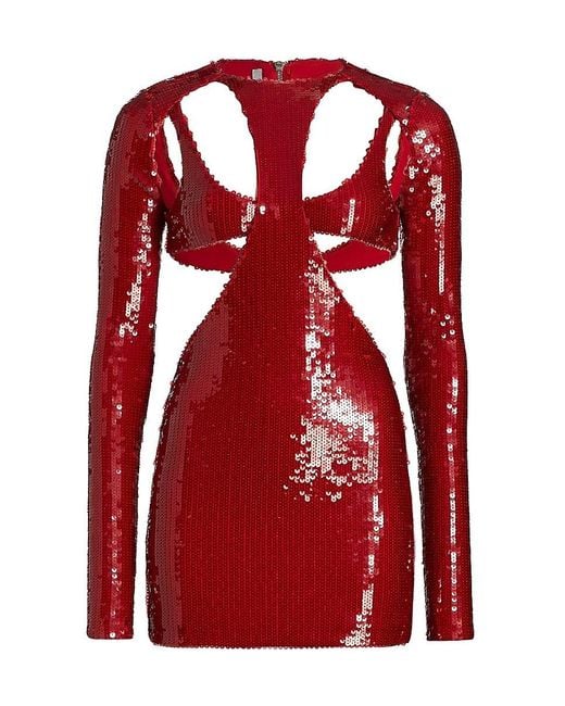 LAQUAN SMITH Red Sequin Cut-Out Bodycon Minidress