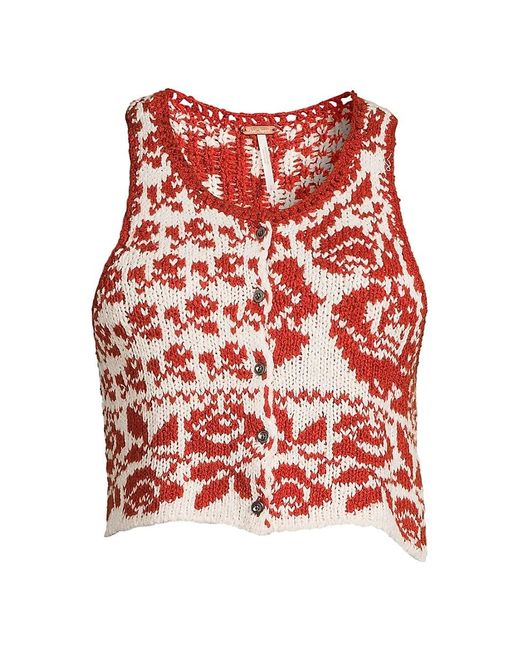 Free People Red Rosie Button Front Knit Crop Top